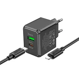 Мережевий зарядний пристрій Hoco CS14A Ocean PD20W+QC3.0 charger set(C to iP) чорний - мініатюра 5
