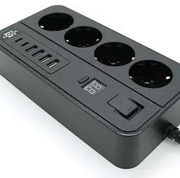 Мережевий фільтр-подовжувач Voltronic G-13H, 3000 Вт, 4 розетки + 4 USB 3,2 А + 2 Type-C + таймер, 2 м, чорний - мініатюра 3