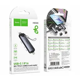 Кардрідер Hoco HB56B Victory Type-C/iP 3-in-1 card reader Black - мініатюра 2