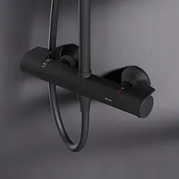 Душова система з термостатом Am.Pm X-Joy верхній душ 220 мм black F0785A422, Чорний матовий - мініатюра 5