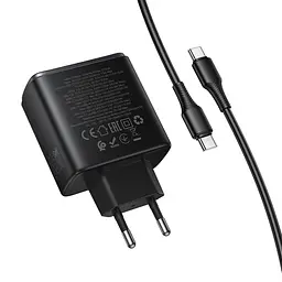 Мережевний зарядний пристрій Hoco C160A Upgrade PD65W+QC3.0 1USB-A/2C + кабель Type-C to Type-C Black - мініатюра 6