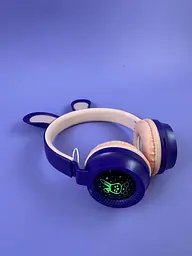 Навушники дитячі бездротові C 64095-1, фіолетові Bluetooth з заячими вушками, багатокольорове підсвічування, акумулятор 400 mAh - мініатюра 2