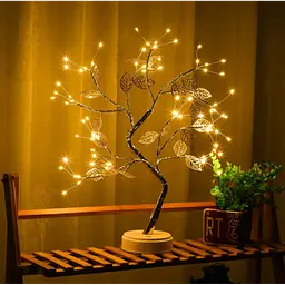Світильник нічник Bonsai LED Дерево Роса 50 см з підсвіткою, USB та батарейки, сріблястий - мініатюра 2