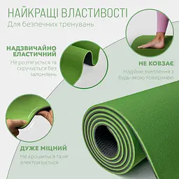 Килимок для йоги та фітнесу EasyFit TPE+TC 6мм двошаровий зелений-чорний - мініатюра 3