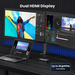 Концентратор Ugreen USB3.1 Type-C to HDMIx2 4K60Hz (8k30Hz)/USB3.0x2/Type-C/PD 100W CM498 (15852) - мініатюра 3