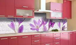 Кухонний фартух Крокуси Метелик вінілова наклейка для кухні Квіти Фіолетовий 60х200 см Happy Pocket Z181351 - мініатюра 2