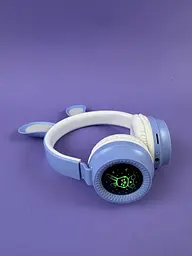 Навушники дитячі бездротові C 64095-3, блакитні Bluetooth з заячими вушками, багатокольорове підсвічування, акумулятор 400 mAh - мініатюра 2