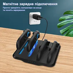 Док-станція OdiuK SN006 4-в-1 для Nintendo Switch 2 Joy-Con магнітна зарядна станція чорна (SKU-031) - мініатюра 6