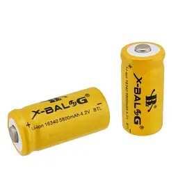 Акумуляторні батарейки 16340 X-Balog 5800mAh 4,2V CR123 Li-Ion перезарядні акумулятори для ліхтарика (ST) - мініатюра 2