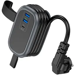 Мережевий фільтр HOCO NS6 на 1 розетку + 2 USB + USB-C, 30W, кабель 1.1 м, 220В, Black, Box - мініатюра 2