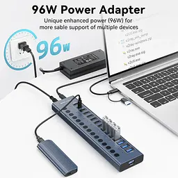 USB hub Acasis HB16 Pro на 16 портів — 8 USB-A та 8 USB-C USB 3.2 з живленням 96W (Сірий) - мініатюра 5