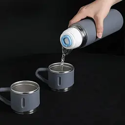 Подарунковий набір Vacuum Flask SET вакуумний термос із неіржавкої сталі 3 чашки Сірий - мініатюра 3