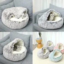 Плюшева лежанка Люпосанчик Grey Plush Pet Bed для котів та собак d 80 см - мініатюра 6