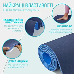 Килимок для йоги та фітнесу EasyFit TPE+TC 6мм двошаровий синій-блакитний - мініатюра 3