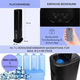 Охолоджувач повітря Klarstein Polar Tower Smart 4 - in-1 Чорний (10035831) - мініатюра 3