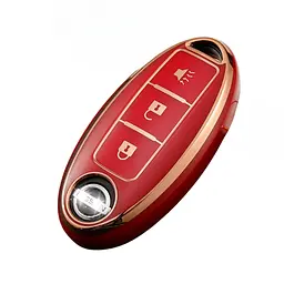 Чохол ключа Nissan червоний+золота окантовка (3 кнопки) TPU