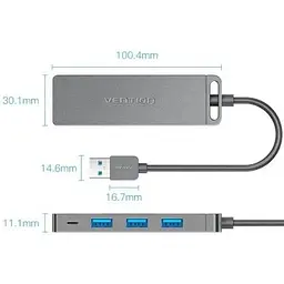 Хаб USB 3.0 - 4xUSB-A 3.0, 5Gbps, Black Vention - мініатюра 2
