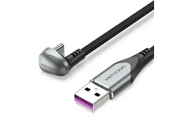 Кабель USB Type-C Vention TPE Nylon U-Shaped 180° PD 66W 5A 480Mbps nickel-plated 1.5 m Grey (COHHG)