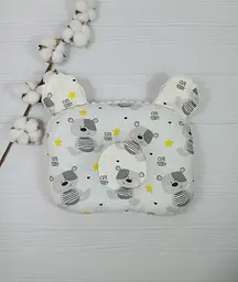 Дитяча ортопедична подушка 24×32 для новонароджених a.l.babybox Ведмедики у зірках Молочний