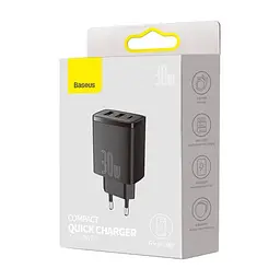 Адватер мережевий Baseus Compact Quick Charger |2USB/1Type-C, 30W/3A, PD/QC| (CCXJ-E02) - мініатюра 2