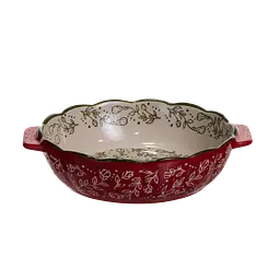 Форма для запікання кругла порцелянова Vintage 900 мл з ручками для духовки випікання запіканок страв м'яса овочів 24х20х5 см Червоний - мініатюра 3