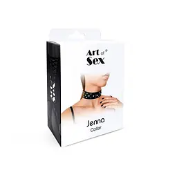Нашийник з натуральної шкіри із заклепками та стразами Art of Sex - Jenna Collar, Чорний - мініатюра 4