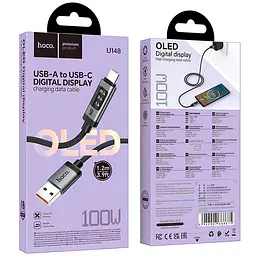 Дата кабель Hoco U148 Lord with display USB to Type-C 100W (1.2m) Black - мініатюра 5