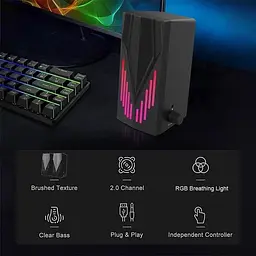 Портативні музичні колонки для комп'ютера від USB 2.0 з підсвічуванням RGB акустика для ПК 3Вт UKC 6642 - мініатюра 3