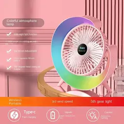 Міні вентилятор USB настільний акумуляторний з RGB підсвічуванням - мініатюра 2
