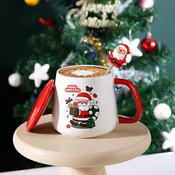 Чашка BonaDi Merry Christmas 1 новогодняя 400 мл с крышкой и ложкой (14845)
