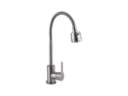 Змішувач Brinex на мийку сірий Pure 015F41 (k35) з гнучким виливом BRIPUR015F41NKL