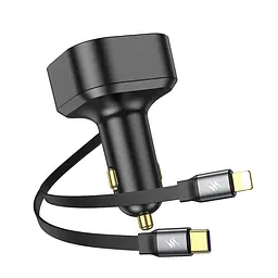 АЗП Hoco NZ13 Clever PD30W + висувний кабель Type-C and Lightning Black - мініатюра 3
