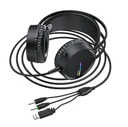 Дротові навушники Hoco W100 Touring з мікрофоном і LED підсвічуванням (Чорний) - мініатюра 7