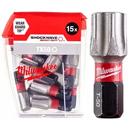 Біта SHOCKWAVE MILWAUKEE, TX50, 25мм, (15 шт), пластикова коробка
