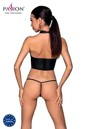 Комплект білизни з відкритими грудьми Passion GENEVIA Set WITH OPEN BRA L/XL black корсет стрінги - мініатюра 2
