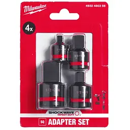 Набір перехідників ударних ShW 3/8"-1/4"; 3/8"-1/2"; 1/2"-3/8"; 1/2"-3/4" MILWAUKEE, (4шт) - мініатюра 3
