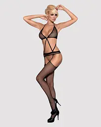 Сітчастий бодістокінг з імітацією топа пояса та панчохи Obsessive Bodystocking N108 чорний комб S/M/L - мініатюра 3