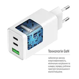 Мережевий зарядний пристрій ColorWay GaN Mini 100W PD Port PPS USB (USB-2C1A) Білий (CW-CHS061PD-WT) - мініатюра 7