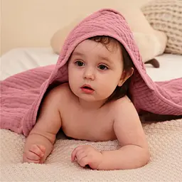 Дитячий рушник з капюшоном Lovely Svi органічна бавовна (муслін) – 80 x 80 см, від 0 до 2 років Рожевий (2001251) - мініатюра 2