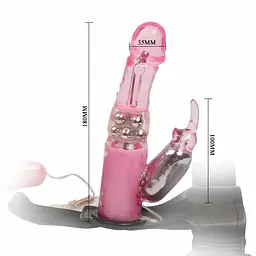 Страпон із вібрацією Baile Vibrator with pearls + bunny, 18 см - мініатюра 2