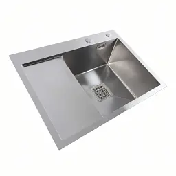 Кухонна мийка Platinum Handmade PVD L з нержавіючої сталі 1.0 мм квадратний сифон 65x50x23 см хром - мініатюра 2
