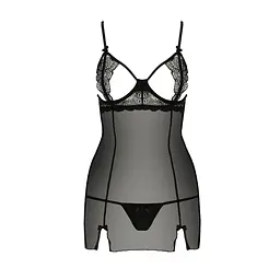 Прозора сорочка приталена Passion QUENTRIS CHEMISE XXL/XXXL, black, трусики - мініатюра 5