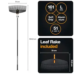 Граблі пластикові легкі для газонів Fiskars OneClick L 51 см + ручка алюмінієва L, 161 см (1080713) - мініатюра 2