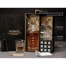 Подарунковий набір Whiskey Stones камені для віскі у дерев'яному пеналі №7 + декантер і 2 склянки Bohemia Diamond + щипці + мішечок - мініатюра 6