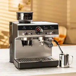 Krups Кофеварка ріжкова Precision+, 3.5л, вдубована кофемолка, ручний капучинатор, 15 бар, чорний-сірий - мініатюра 2