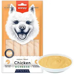 Ласощі для собак Wanpy Creamy Lickable Treat Chicken&Cheese 5 стіків по 14 г з куркою та сиром