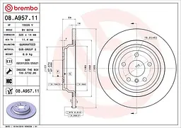 Диск тормозной задний невентилированный Mercedes Gle, M-class 11-19г Brembo ( 08.A957.11 )