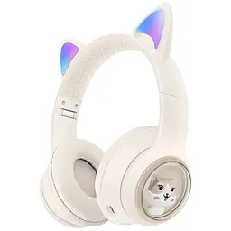 Дитячі бездротові Bluetooth навушники AZK-01 з RGB підсвічуванням і вбудованим мікрофоном Бежевий