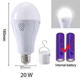 Світлодіодна LED акумуляторна лампа (знімні 2 × 18650) автономна аварійна 3 режими яскравості 20 W лампочка, цоколь E27 UKC 8442 комплект 3 шт - мініатюра 2