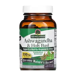 Трави Nature's Answer Ашваганда та базилік священний, 550 мг, Ashwagandha & Holy Basil, 60 в (NTA-16358)